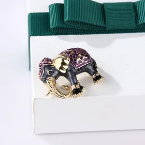 Exquisite Emaillierter Elefant Brosche, Vintage Goldfarben Tier Anstecknadel Unisex.