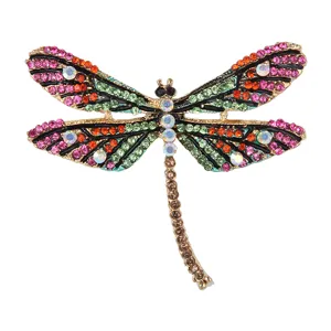 Vintage colorful rhinestone dragonfly brooch pin enamel insect badge jewelry for unisex new