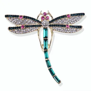 Crystal dragonfly brooch gold-tone alloy rhinestone pin elegant clothing accessories