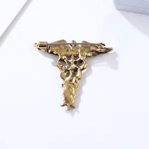 Broche caduceo médico dorado vintage aleación retro ala ángel accesorio traje hombre mujer