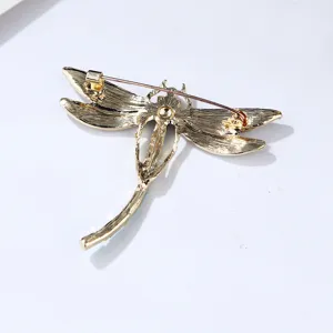 Crystal dragonfly alloy brooch back detail, elegant sparkling insect pin fashion accessory.