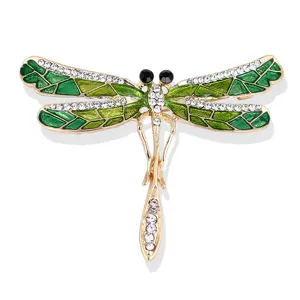 Elegant Alloy Enamel Dragonfly Brooch For Women Vintage Rhinestone Insect Lapel Pin For Coat Sweater Suit Wedding Party Jewelry