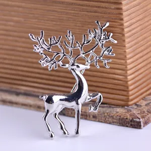 Silver Christmas deer brooch elegant vintage metal elk pin clothing accessories gift