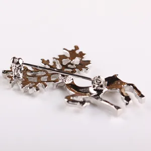 Silver tone Christmas reindeer brooch back view detail pin badge fashion jewelry accessory