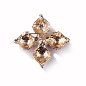 Vintage goldfarbene Kreuz Brosche Detailansicht, edles Retro Korsage Accessoire Pin.