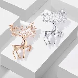 Christmas Reindeer Brooch Vintage Alloy Elk Lapel Pin Cute Animal Scarf Brooch For Women Men Party Clothes Jewelry Accessories