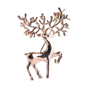 Gold Christmas Elk Brooch Vintage Cute Deer Pin Fashion Shawl Collar Clothing Jewelry