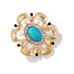 Broche antiguo barroco turquesa estrás aleación elegante mujeres floral corsé joyas