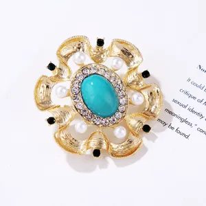 Vintage estilo barroco aleación diamantes de imitación óvalo turquesa broche joyería