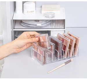 Organisateur de palette de fard à paupières en acrylique transparent pour bureau.