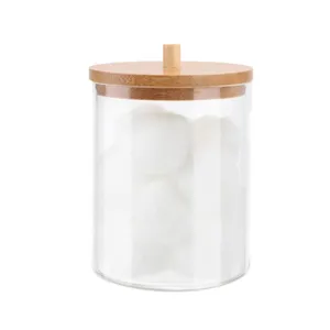 Pot de stockage en verre transparent avec couvercle en bambou pour cotons-tiges maison boite