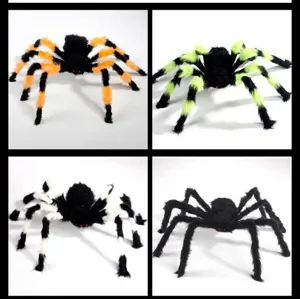 Halloween fuzzy spider detail view, spooky plush prop and decoration for party toy.