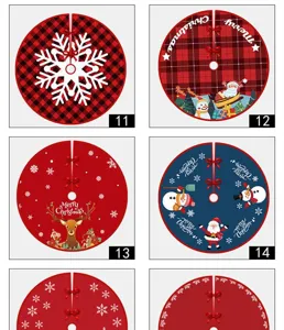 Christmas tree skirt holiday decoration red black plaid snowflake Santa snowman festive apron.