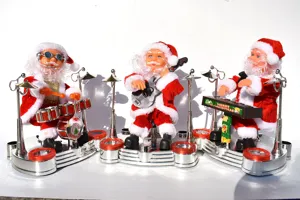 Elektrisches Musik-Weihnachtsmann-Spielzeugset mit Schlagzeug, Gitarre und Keyboard.