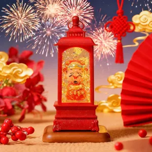 Chinesisches Neujahr Caishen Wasserlampe Musik Nachtlicht Rote Telefonzelle Laterne Festliches Ornament Heimdekoration Geschenk