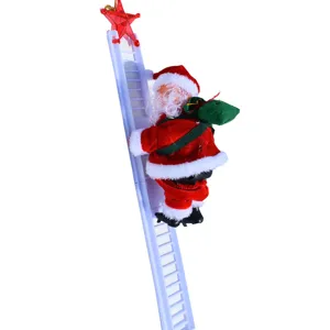Detalle de juguete de Papá Noel trepador eléctrico con escalera de plástico y muñeco.