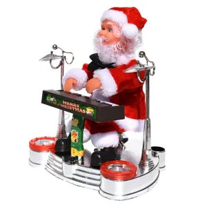 Elektrische musikalische Weihnachtsmann Puppe mit Keyboard und Trommel Deko für Weihnachtsgeschenk