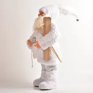 Weisser Weihnachtsmann Plueschpuppe Weihnachtsdeko mit Skiern und Staecken 30-45cm.