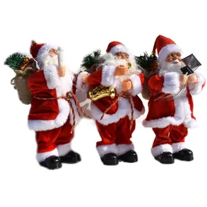 Set de muñecos musicales eléctricos de Papá Noel, decoraciones navideñas de terciopelo rojo.