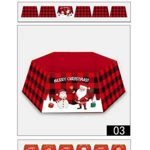 Red and black plaid Christmas tree skirt collar hexagonal holiday base decoration detail view