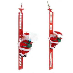 Elektrischer Kletternder Weihnachtsmann Musikalische Bewegung Figur Kunststoff Plüsch Ornament Hängende Dekoration Für Weihnachtsfeier