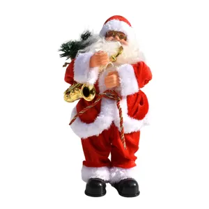 Muneca musical electrica de Papa Noel con saxofon de peluche para decoracion navidena