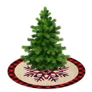 Christmas tree skirt burlap red black buffalo plaid snowflake decoration for xmas