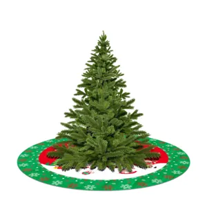 Christmas tree skirt with festive snowflake and cartoon pattern for holiday home decor.