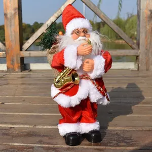 Muneco de peluche de Santa Claus musical electrico para decoracion navidena y regalo.