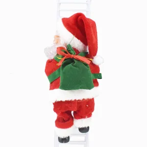 Juguete eléctrico de Papá Noel trepador con escalera y bolsa de regalo para decoración