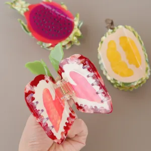 Cute fruit design acetate hair claw clip, sweet strawberry claw for daily hair styling.