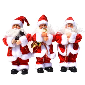 Conjunto de figuras de Papá Noel musical eléctrico, decoración navideña de felpa roja para el hogar.
