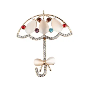 Creative Umbrella Shape Rhinestone Brooch Alloy Inlaid Artificial Gemstone Clothing Accessory DIY Jewelry Pin For Women