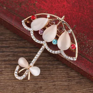 Exquisite rhinestone umbrella brooch jewelry accessory, perfect for DIY crafts and decor.