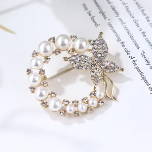 Broche mariposa estrás perla elegante moda ropa bufanda hebilla para mujeres