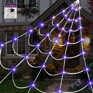 Halloween Decoration LED Spider Web Outdoor Glowing Spider Web With Remote Giant Plush Spider Haunted House Party Decor Props