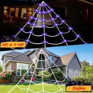 Halloween glowing spider net decoration triangular mesh LED light outdoor yard party props
