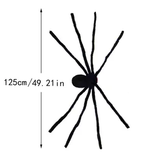 Close-up of a 125cm large black hairy spider with bendable legs for Halloween spooky props.