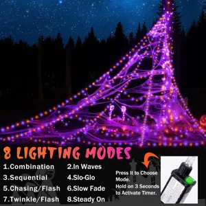 Φώτα LED ιστού αράχνης Halloween εξωτερική διακόσμηση μωβ φωτισμός με 8 λειτουργίες