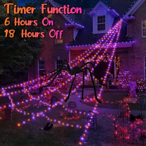 Φώτα ιστού αράχνης LED Halloween με γιγάντια βελούδινη αράχνη, εξωτερική διακόσμηση.