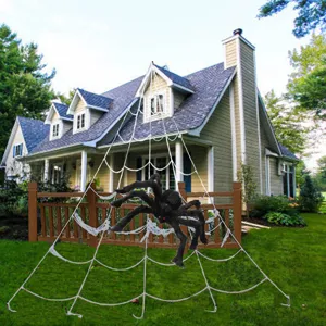 Halloween giant triangle spider web outdoor yard party decoration closeup view