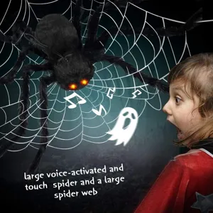 Halloween large voice-activated fuzzy spider props for haunted house party decoration