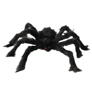 Halloween large plush spider decoration prop, black hairy scary toy for party setup.
