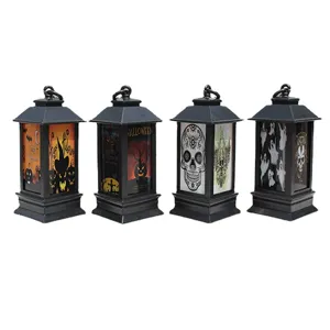 Halloween lanterna decorativa portatile retro lampada a vento nera LED luminosa