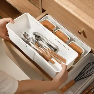 Adjustable Drawer Storage Box Plastic Telescopic Partition Organizer Kitchen Tableware Stationery Sundries Storage Bin