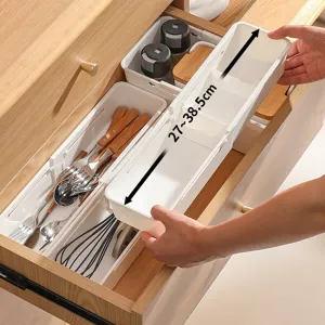 Expandable drawer organizer white plastic adjustable cutlery tray kitchen storage box 1pc