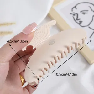 Minimalist beige acetate hair claw clip, elegant shark clip for daily stylish hair updo.