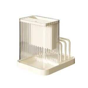 Multi-functional kitchen knife and cutting board storage rack with clear dust cover