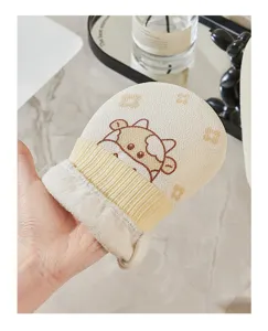Gant de bain exfoliant avec motif de vache mignon et poignet côtelé jaune pour la douche quotidienne.