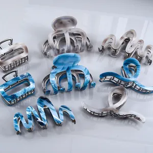 Mode Acetat Metall Welle Haarkralle Hohe Qualität Große Marmormuster Haarklemmen Geometrische Shark Clip Für Damen Haarschmuck
